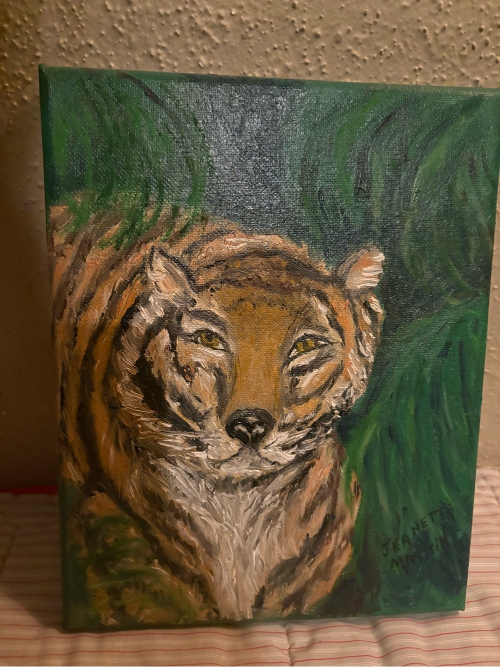 Original Hand-Painted Oil of a Tiger in Brown and Green